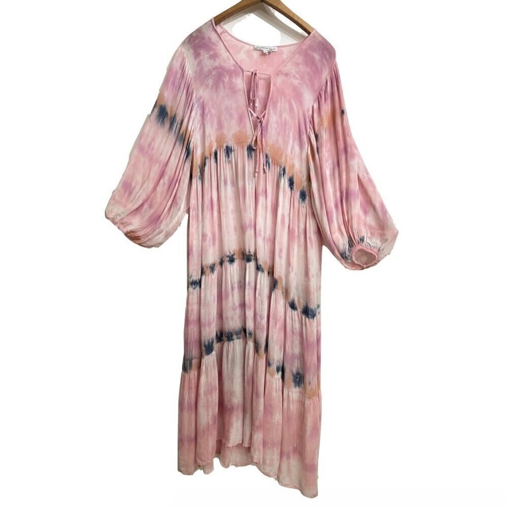 Young Fabulous & Broke Pink Tie Dye Maxi Dress Long Balloon Sleeves Size M
